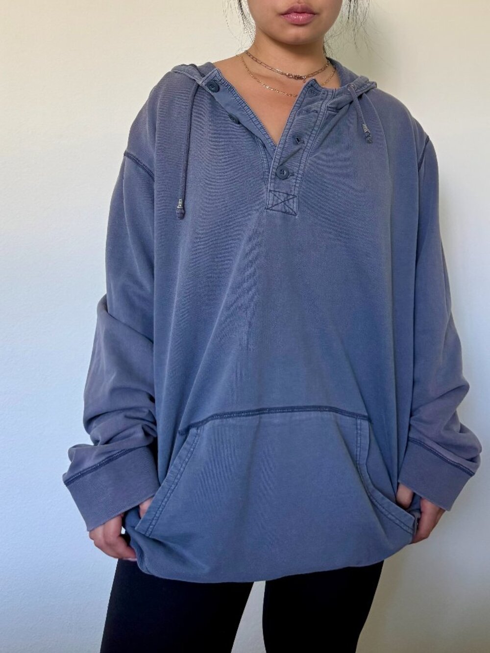 Vintage Blue Henley Sweatshirt